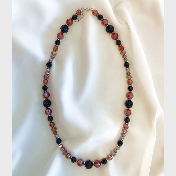 Dark Amber & Black Beaded Necklace - Picture 2 of 3